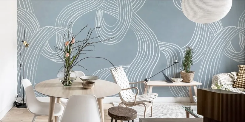 Blue doodle abstract mural